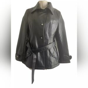 Collezioni Italia Women's Jacket, Faux Leather/ lined, Belted, Black- Size M